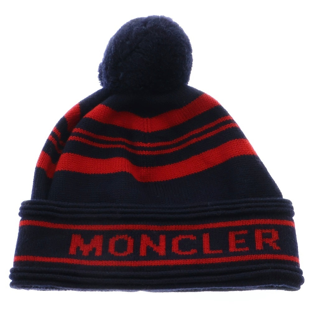 MONCLER(モンクレール) 17AW BERRETTO ボンボンデザイン ビーニー ニット帽子 ネイビー/レッド C20910090700 0993A