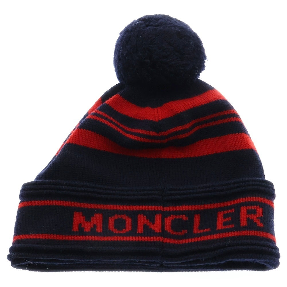 MONCLER(モンクレール) 17AW BERRETTO ボンボンデザイン ビーニー ニット帽子 ネイビー/レッド C20910090700 0993A