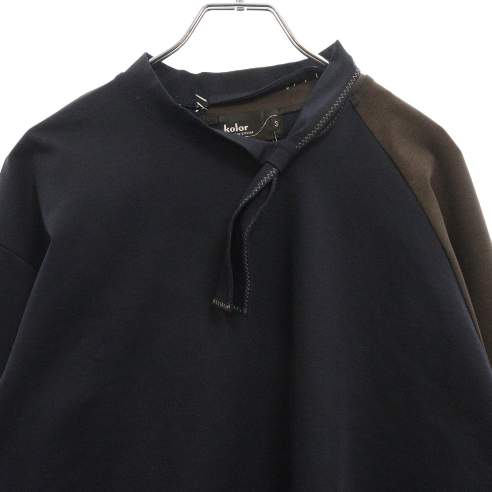 kolor(カラー) 22AW PULLOVER TEE ストレッチリボン プルオーバーシャツ ネイビー/ブラウン 22WCM-T01202