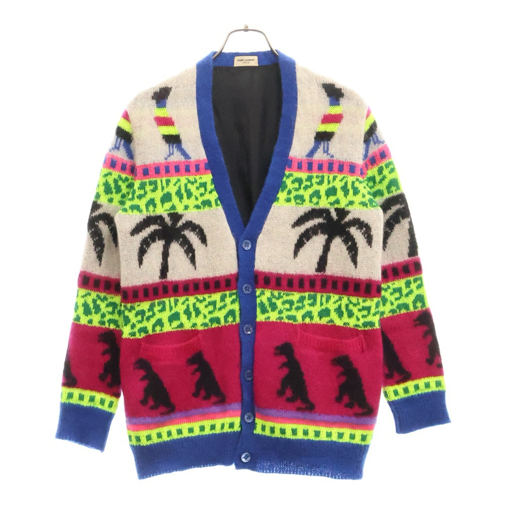 SAINT LAURENT PARIS(サンローランパリ) Jacquard Mohair Dinosaur Cardigan 408949 Y1XI2 ジャカードモヘアダイナソーカーディガン マルチ
