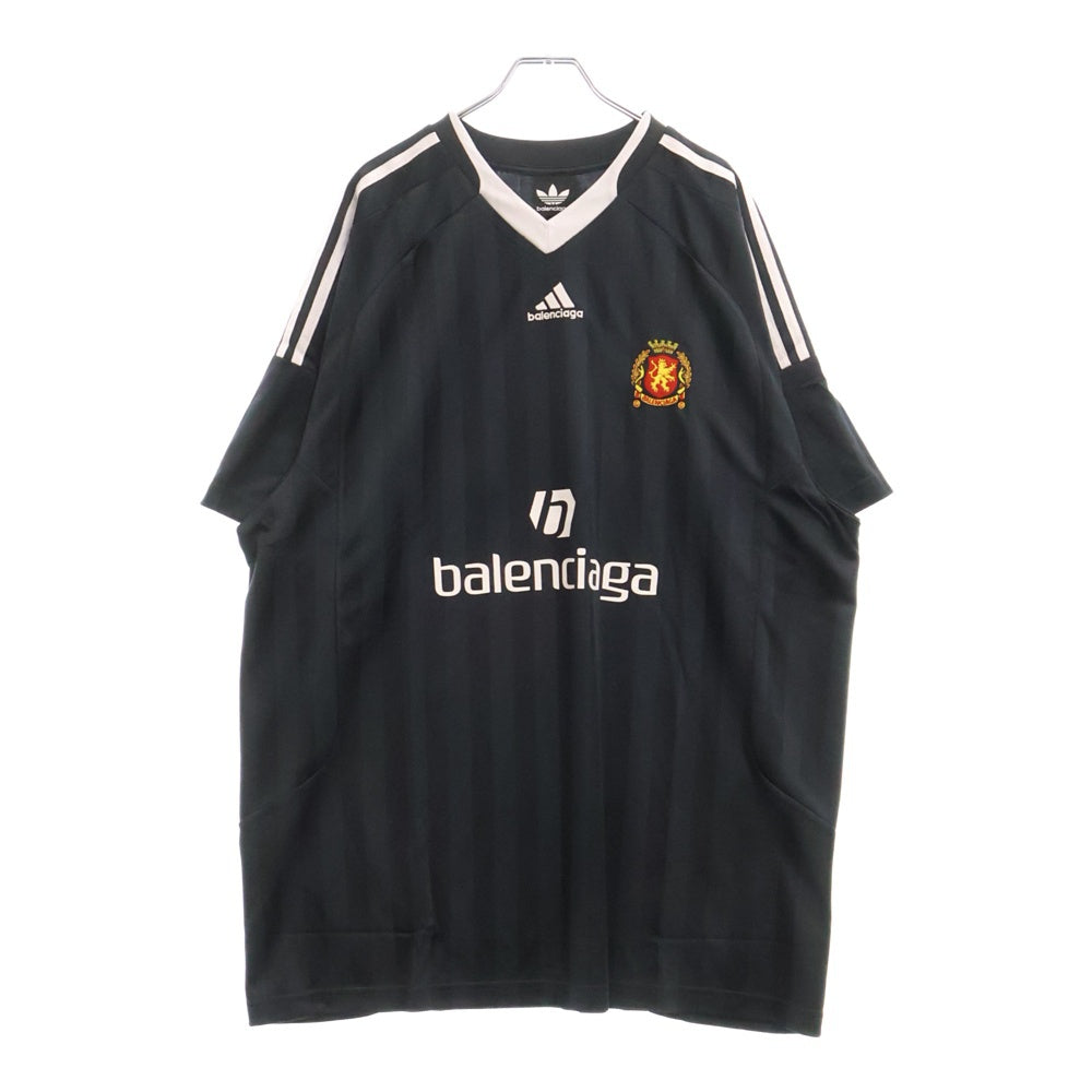 BALENCIAGA(バレンシアガ) 23SS ×Soccer Sporty Stripe Jersey アディダス ストライプVネック半袖サッカー Tシャツ カットソー ユニフォーム ブラック 723663 TNV13