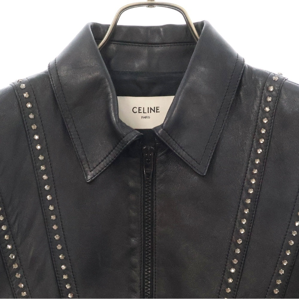 CELINE(セリーヌ) 19SS Rhinestone Lambskin Leather Jacket ラインストーンソフトラムスキンシングルレザージャケット 2E195291?