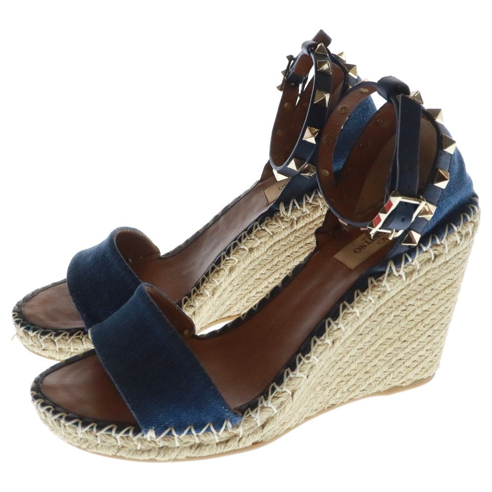 VALENTINO GARAVANI(ヴァレンチノガラヴァーニ) Rockstud Espadrille Wedge Sandals RW2S0090 ロックスタッズ エスパドリーユ デニムサンダル インディゴ