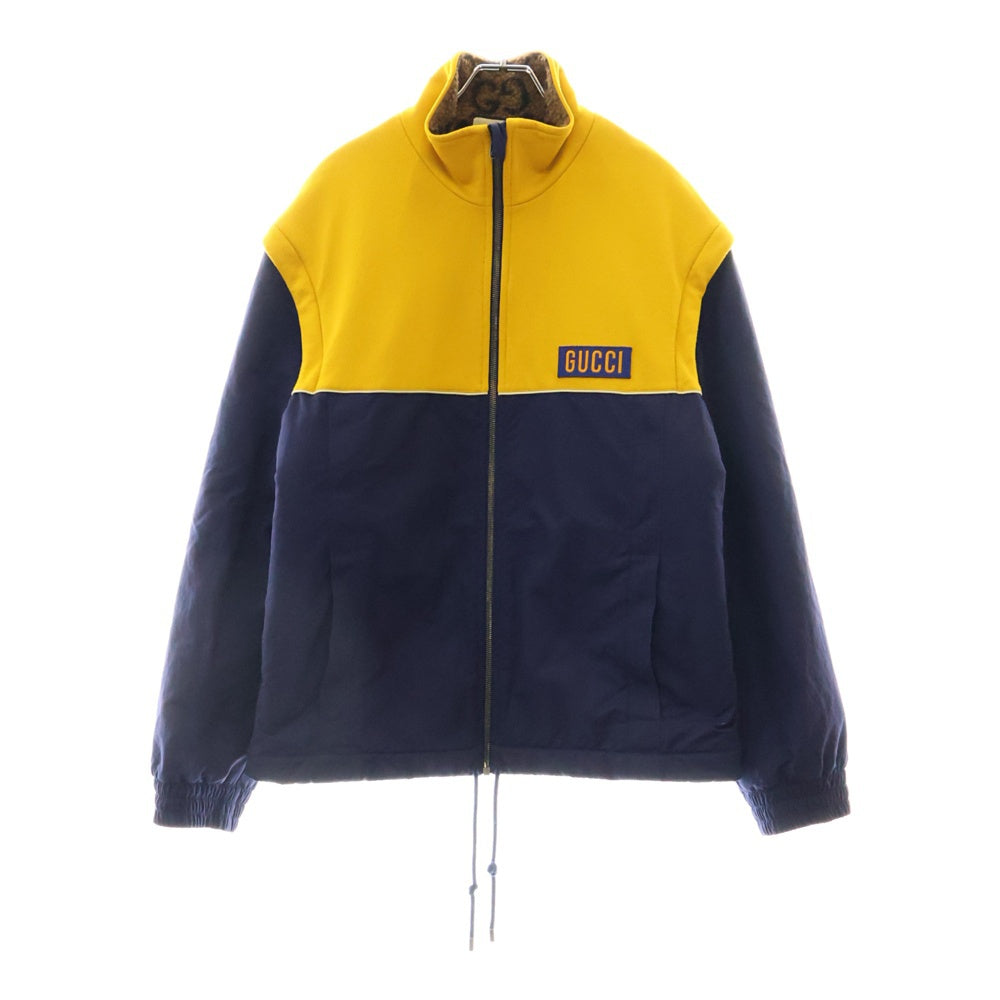 GUCCI(グッチ) バイカラー テクニカルジャージー 裏ボア 2WAY ナイロンジャケット ベスト 673635 XJDVC イエロー/ブラウン