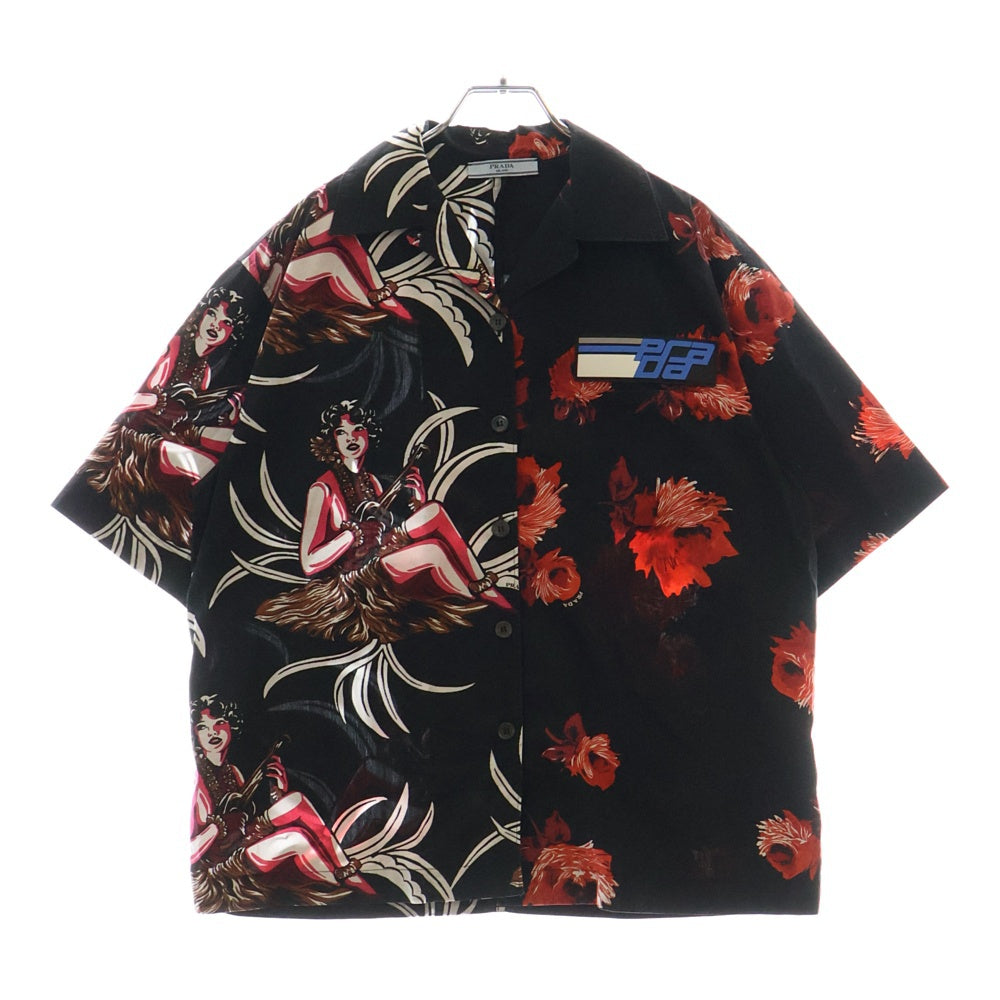 PRADA(プラダ) 18AW ラバーロゴ 総柄半袖アロハシャツ ブラック/レッド P433BU