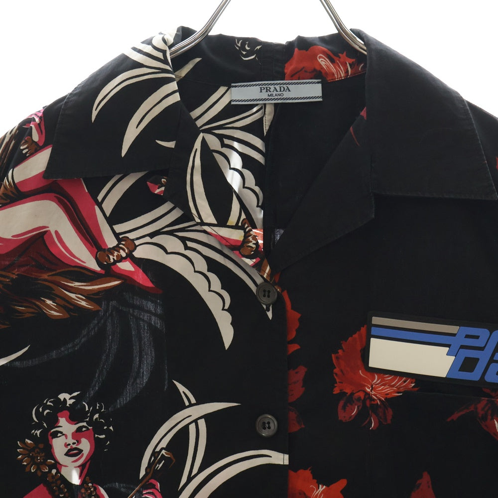 PRADA(プラダ) 18AW ラバーロゴ 総柄半袖アロハシャツ ブラック/レッド P433BU