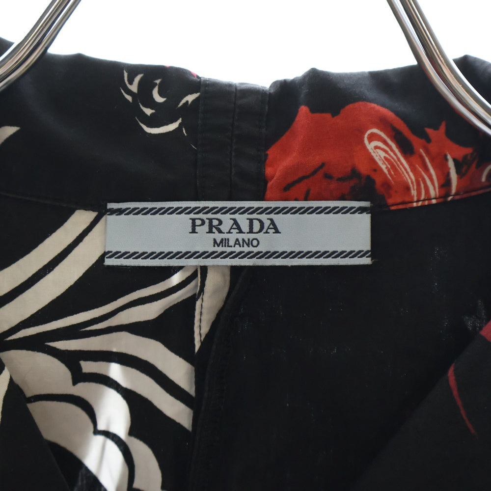 PRADA(プラダ) 18AW ラバーロゴ 総柄半袖アロハシャツ ブラック/レッド P433BU