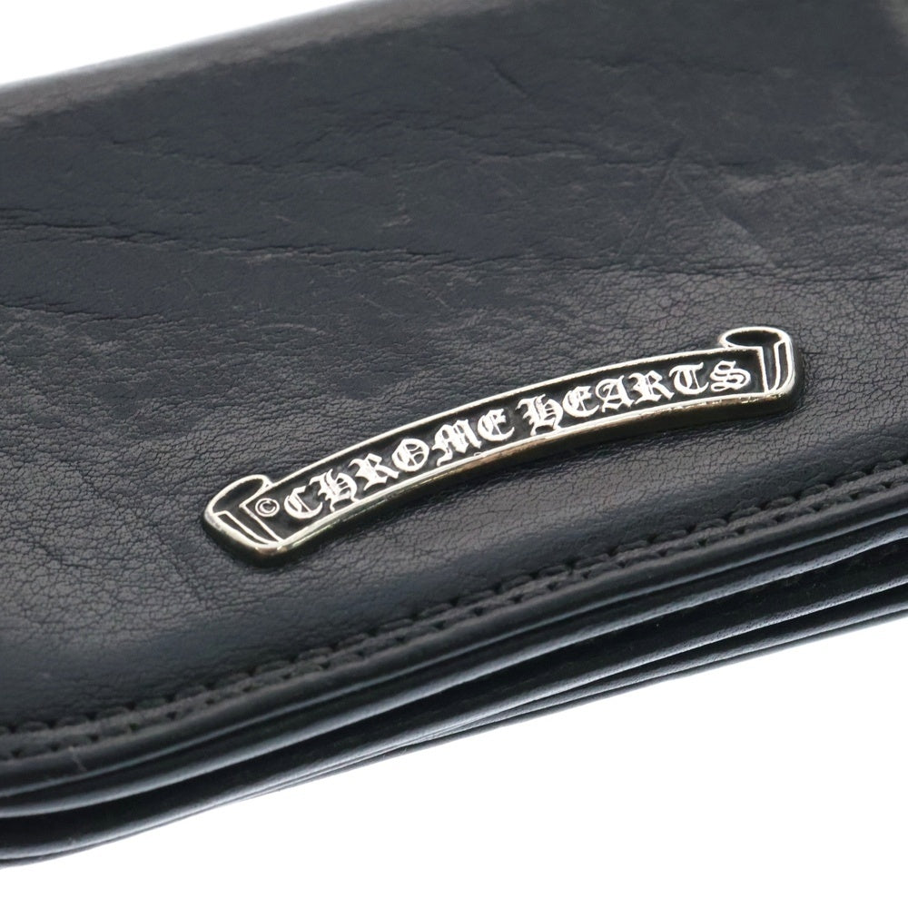 CHROME HEARTS(クロムハーツ) CARD CASE スクロールラベル レザーカードケース ブラック グロメット付