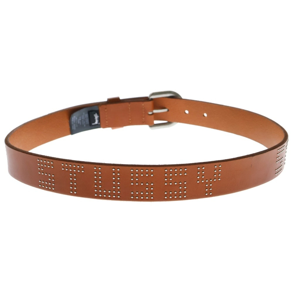 STUSSY(ステューシー) STUD LETTER BELT フラットスタッズ レザーベルト ブラウン