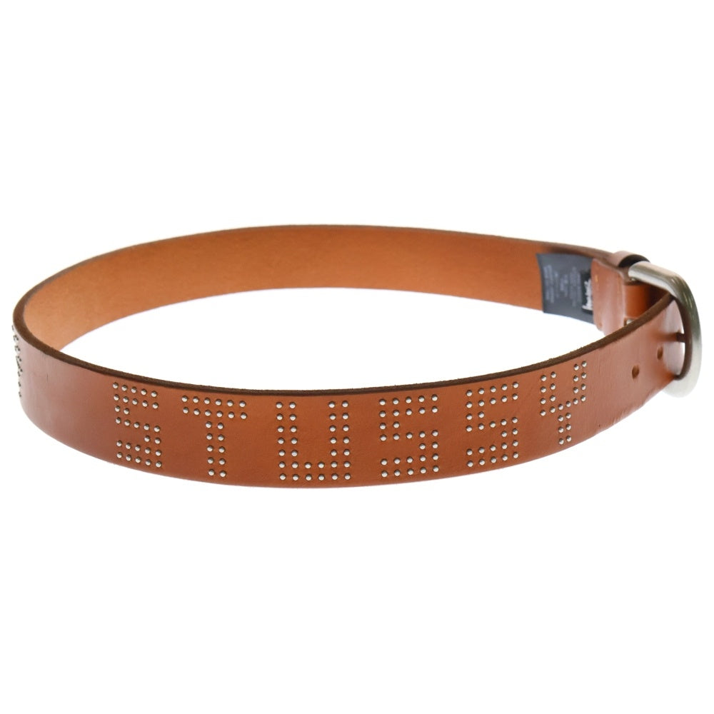STUSSY(ステューシー) STUD LETTER BELT フラットスタッズ レザーベルト ブラウン