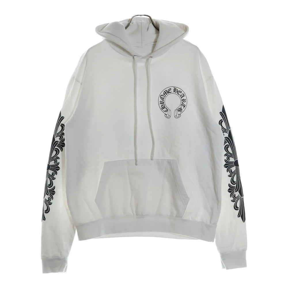 CHROME HEARTS(クロムハーツ) HORSESHOE PULLOVER HOODIE ホースシュー アームフローラル プリント スウェット プルオーバーパーカー ホワイト