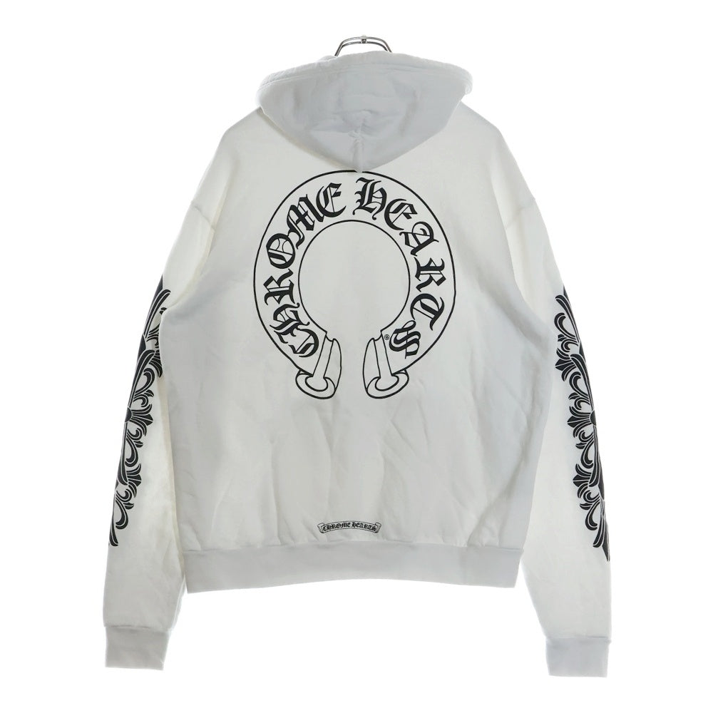 CHROME HEARTS(クロムハーツ) HORSESHOE PULLOVER HOODIE ホースシュー アームフローラル プリント スウェット プルオーバーパーカー ホワイト