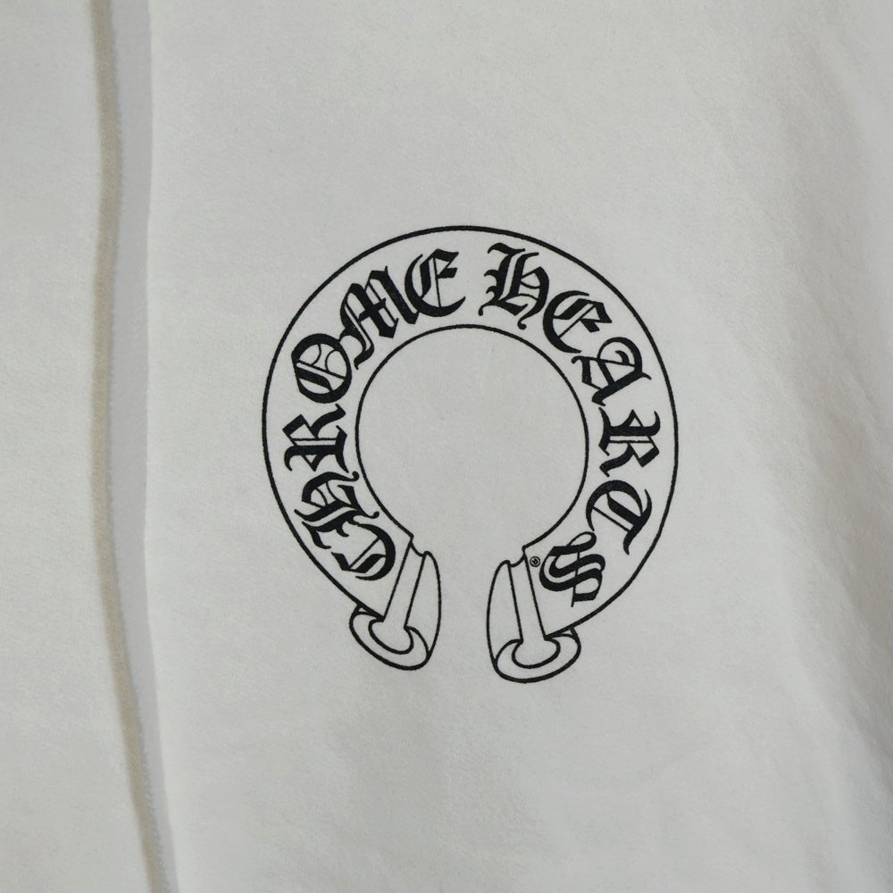 CHROME HEARTS(クロムハーツ) HORSESHOE PULLOVER HOODIE ホースシュー アームフローラル プリント スウェット プルオーバーパーカー ホワイト