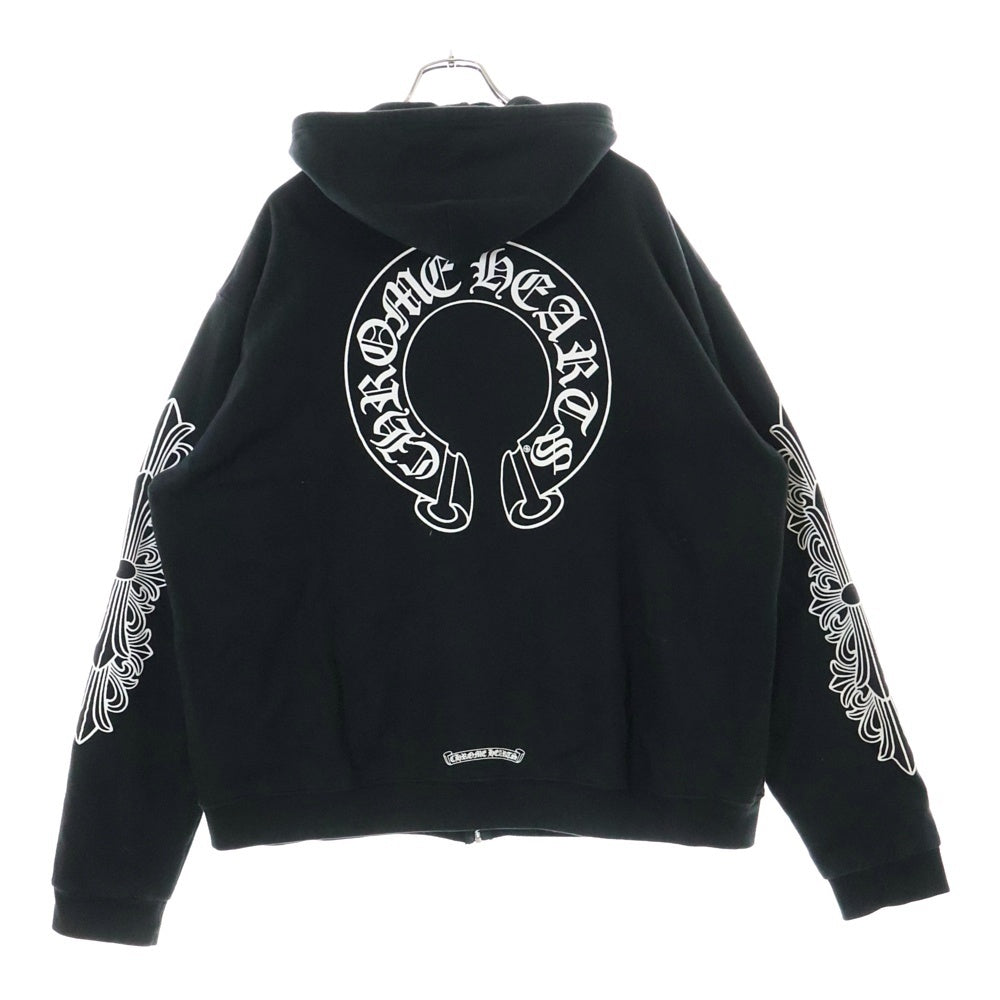 CHROME HEARTS(クロムハーツ) HORSESHOE ZIP UP HOODIE ホースシュー アームフローラル プリント ジップアップ スウェットパーカー ブラック