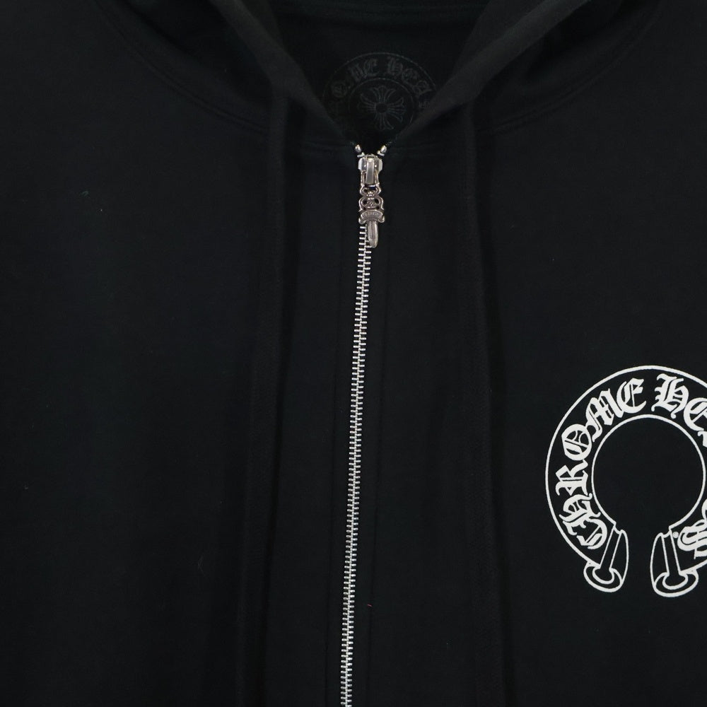 CHROME HEARTS(クロムハーツ) HORSESHOE ZIP UP HOODIE ホースシュー アームフローラル プリント ジップアップ スウェットパーカー ブラック