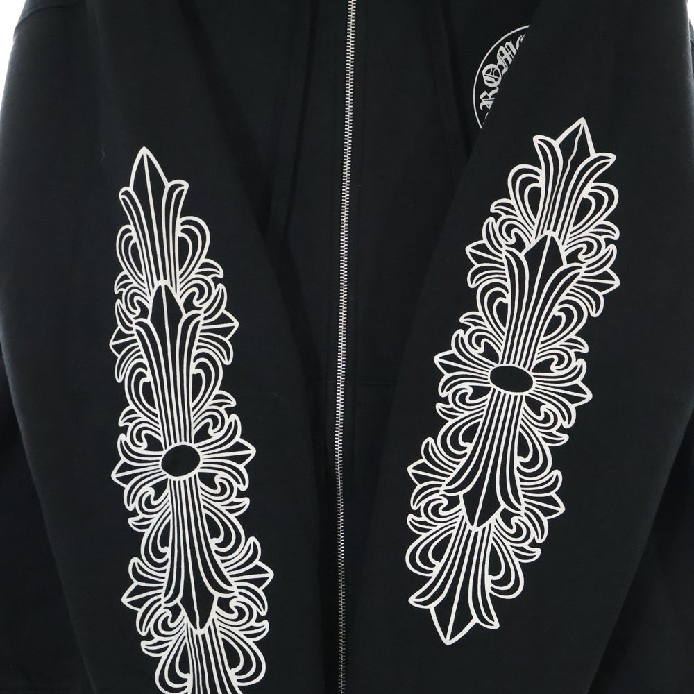 CHROME HEARTS(クロムハーツ) HORSESHOE ZIP UP HOODIE ホースシュー アームフローラル プリント ジップアップ スウェットパーカー ブラック