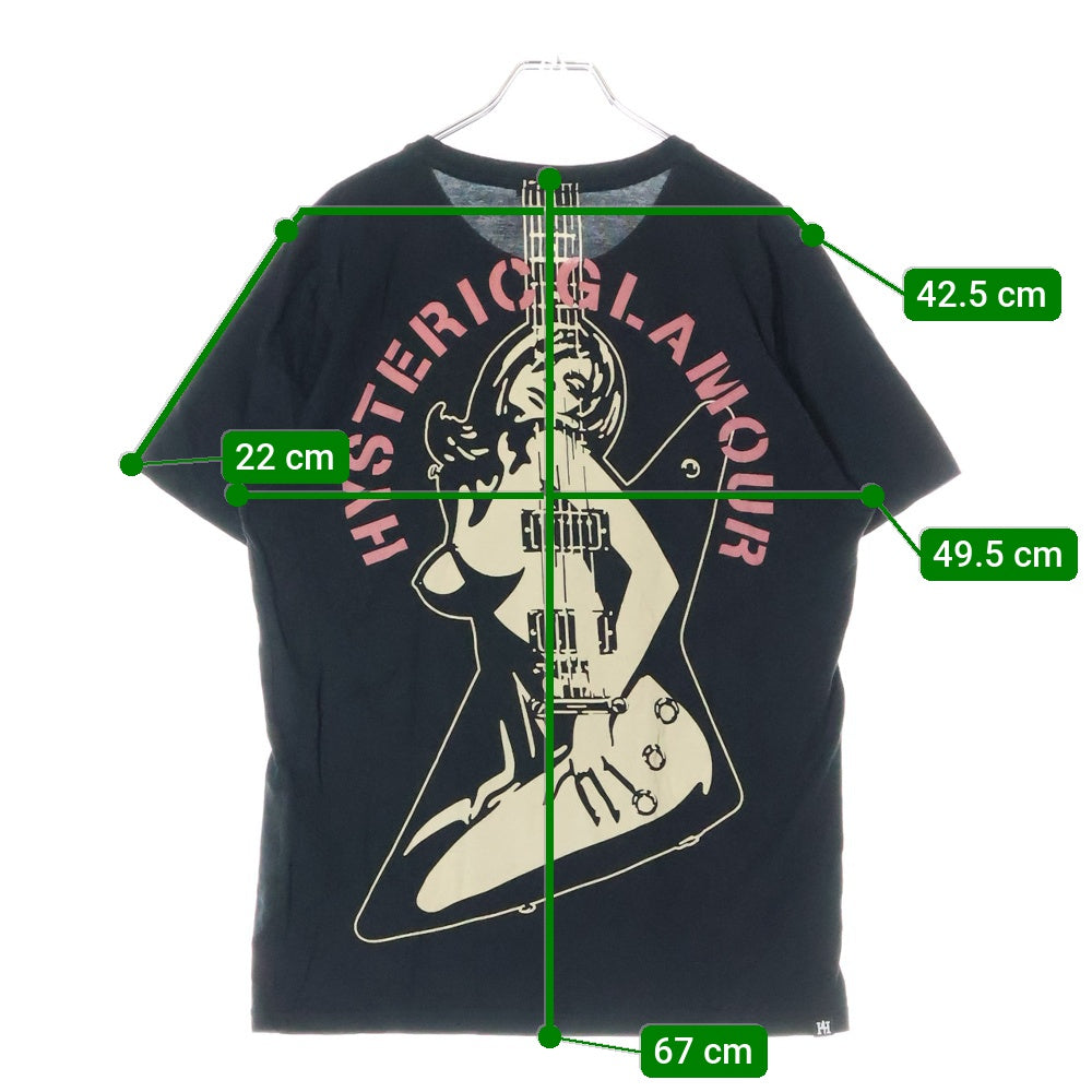 HYSTERIC GLAMOUR(ヒステリックグラマー) ギターガールプリント クルーネック半袖Tシャツ 0262CT16 ブラック