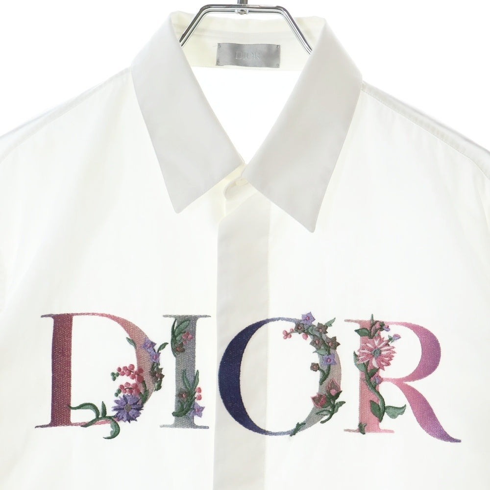 DIOR(ディオール) 21SS フラワー ロゴエンブロイダリー比翼長袖コットンシャツ ホワイト 113C535A1581