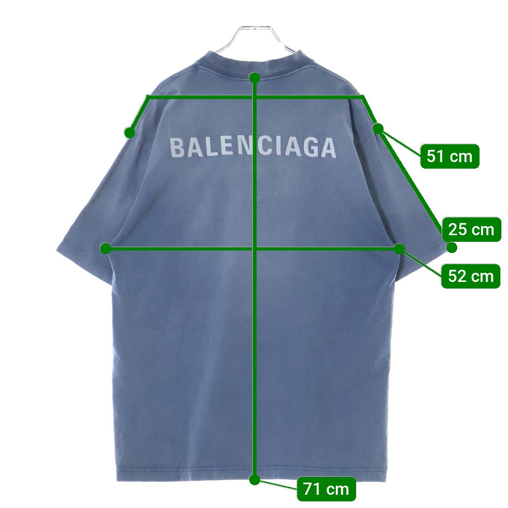 BALENCIAGA(バレンシアガ) 24SS ブランドロゴ刺繍ウォッシュド 半袖Tシャツ カットソー ブルー 764235 TPVK1
