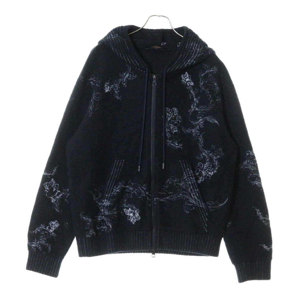 LOUIS VUITTON(ルイヴィトン) 20AW フラワー刺繍ジップアップパーカー フーディー ネイビー RM202 XJB HJY83W