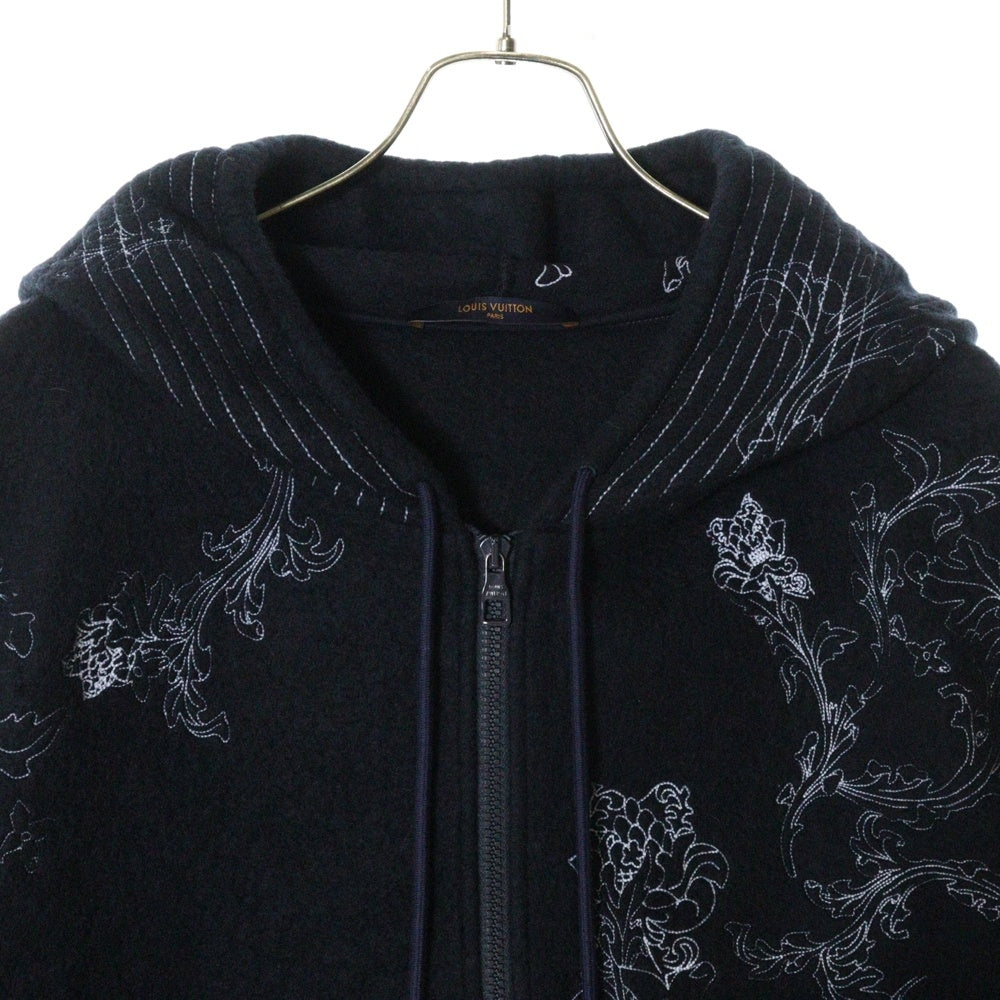LOUIS VUITTON(ルイヴィトン) 20AW フラワー刺繍ジップアップパーカー フーディー ネイビー RM202 XJB HJY83W
