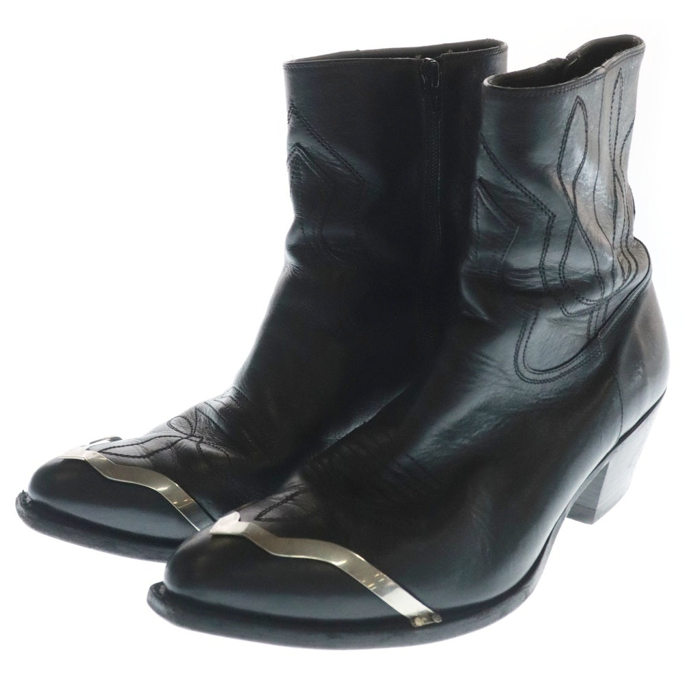 CELINE(セリーヌ) Zipped Boot w/Metal Toe Cap 50 Calfskin メタルトゥキャップジップアップ ウェスタンレザーブーツ ブラック