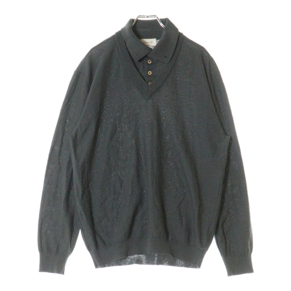 LEMAIRE(ルメール) 22AW TROMPE LIL POLO SHIRT レイヤードデザイン 長袖ニットポロシャツ セーター グレー KN338 LK087