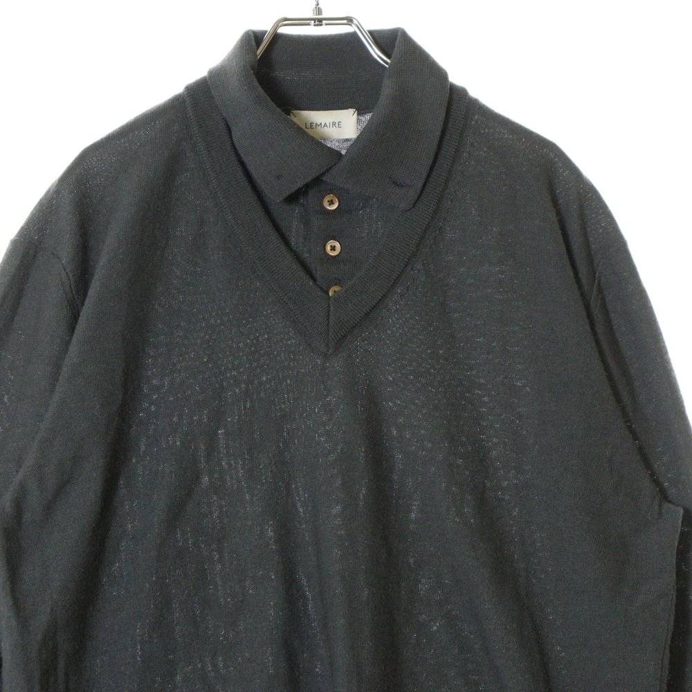 LEMAIRE(ルメール) 22AW TROMPE LIL POLO SHIRT レイヤードデザイン 長袖ニットポロシャツ セーター グレー KN338 LK087