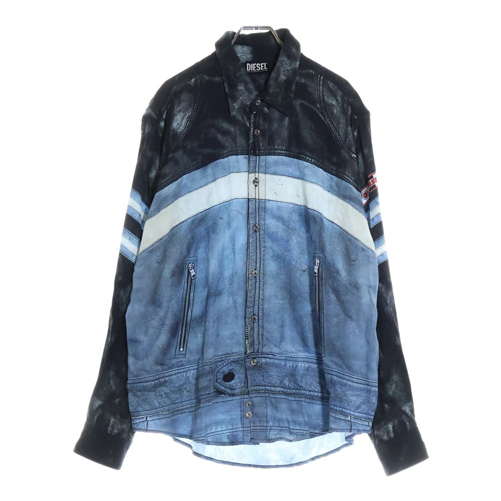 DIESEL(ディーゼル) S-UMBE-G A08814 総柄デザイン プリント ボタンアップ長袖シャツ ブラック/ブルー