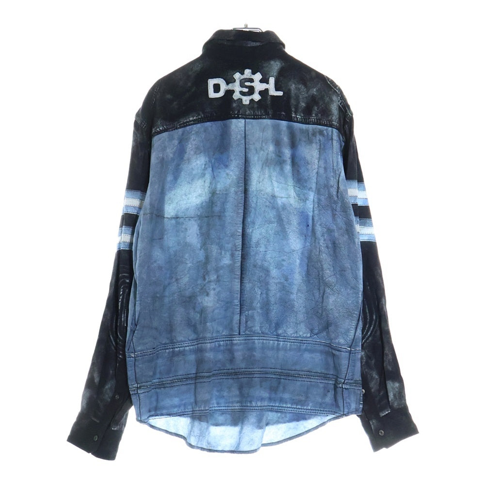 DIESEL(ディーゼル) S-UMBE-G A08814 総柄デザイン プリント ボタンアップ長袖シャツ ブラック/ブルー