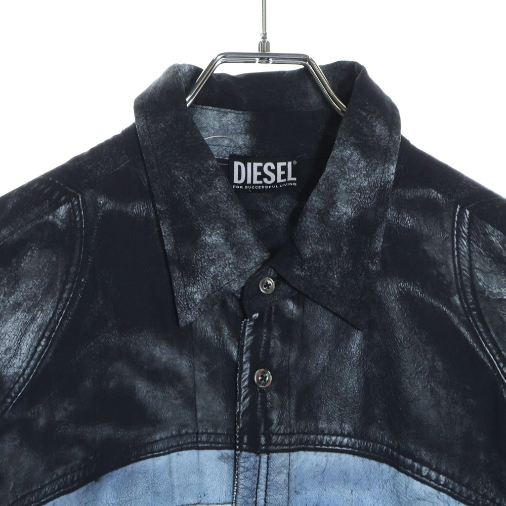 DIESEL(ディーゼル) S-UMBE-G A08814 総柄デザイン プリント ボタンアップ長袖シャツ ブラック/ブルー