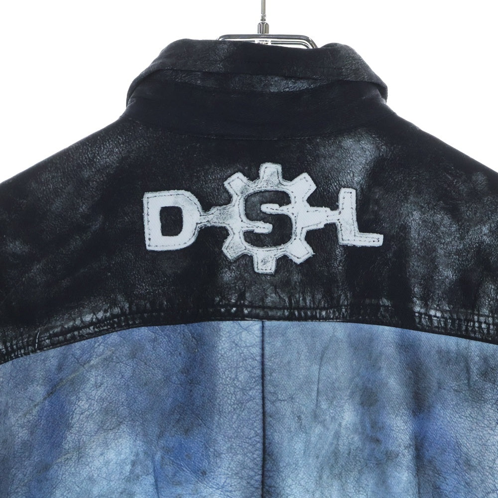 DIESEL(ディーゼル) S-UMBE-G A08814 総柄デザイン プリント ボタンアップ長袖シャツ ブラック/ブルー