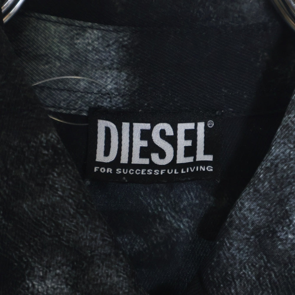 DIESEL(ディーゼル) S-UMBE-G A08814 総柄デザイン プリント ボタンアップ長袖シャツ ブラック/ブルー