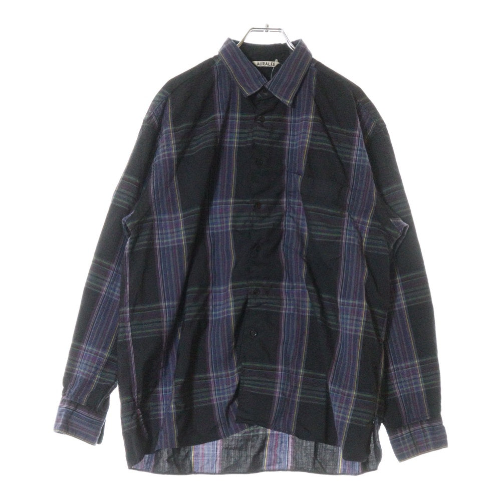 AURALEE(オーラリー) 19AW SUPER LIGHT WOOL CHECK SHIRTS A9AS01LC スーパーライトウールチェック 長袖シャツ ブラック/パープル