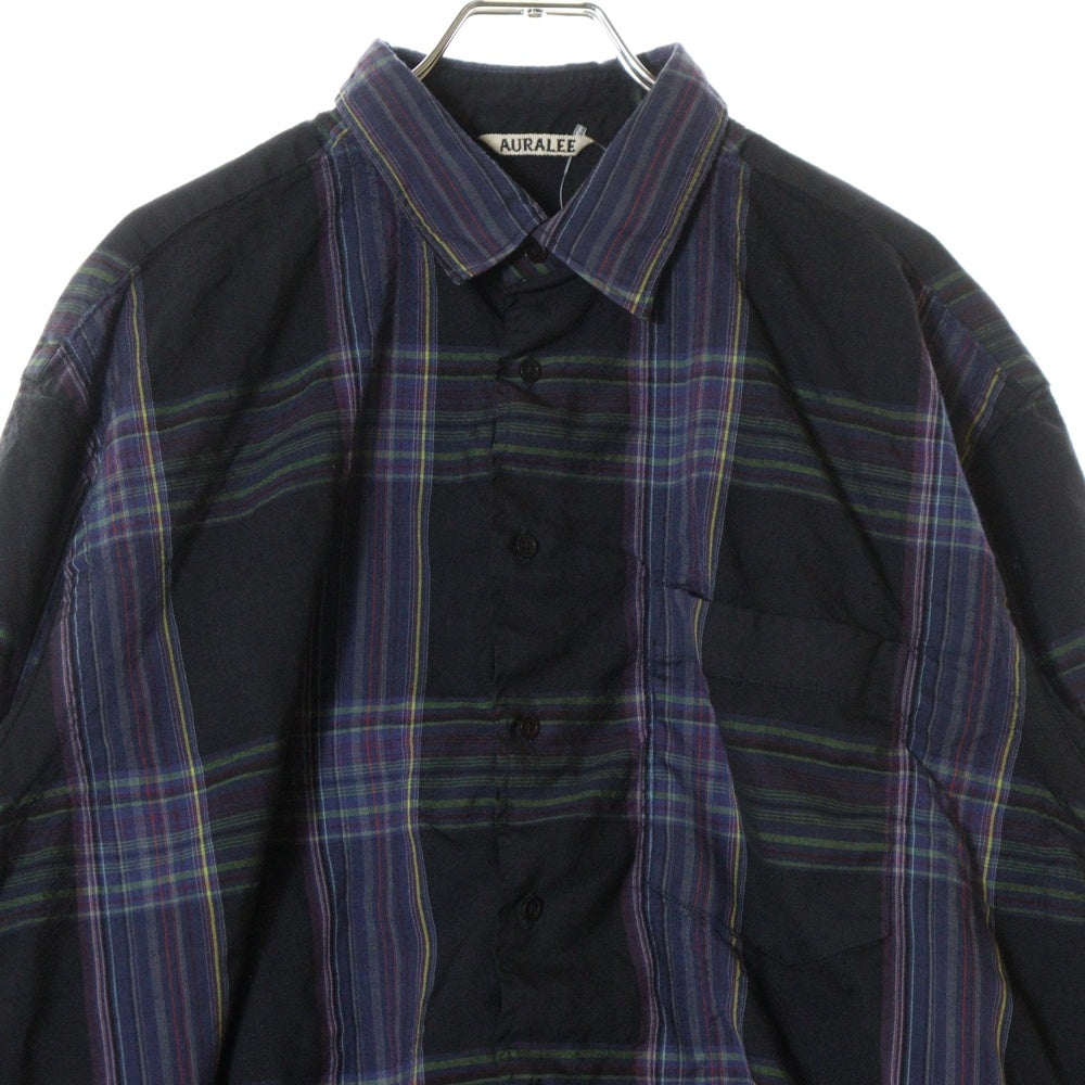 AURALEE(オーラリー) 19AW SUPER LIGHT WOOL CHECK SHIRTS A9AS01LC スーパーライトウールチェック 長袖シャツ ブラック/パープル