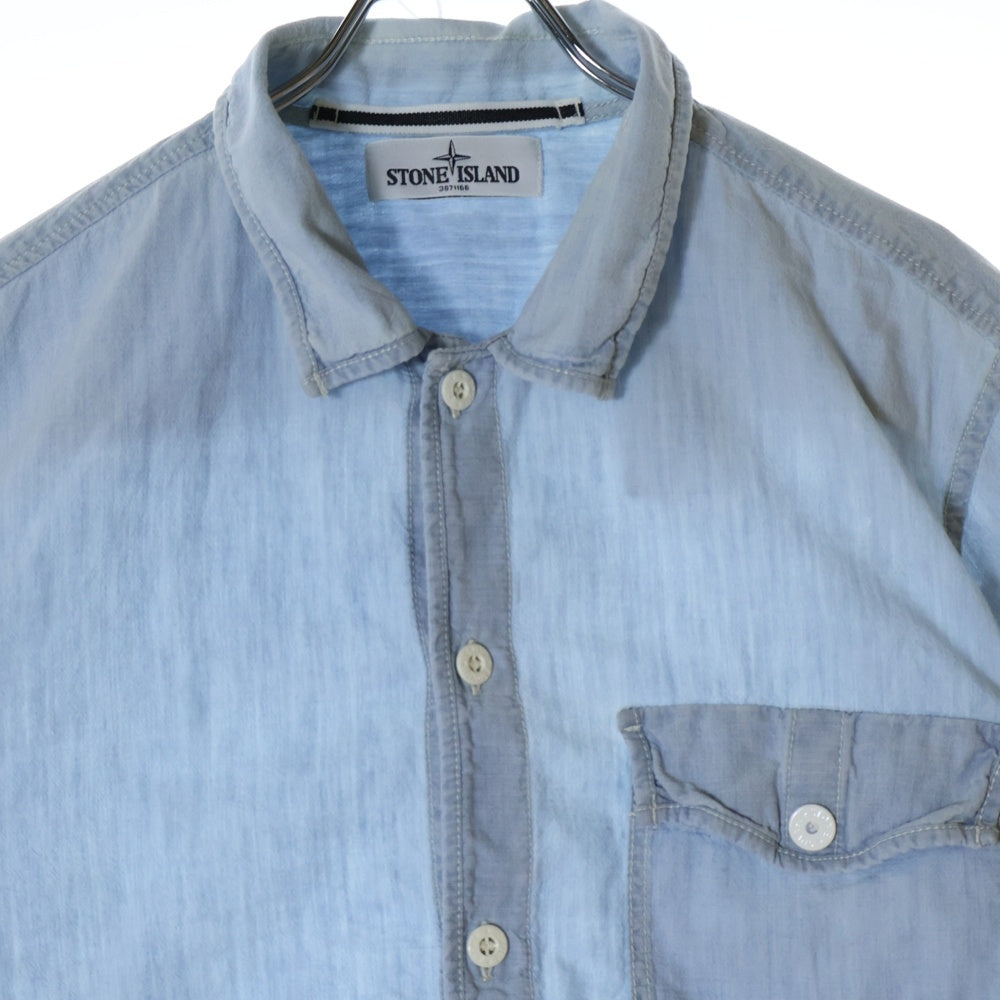STONE ISLAND(ストーンアイランド) CHAMBRAY S/S SHIRT 半袖シャンブレーシャツ ライトブルー 581511642