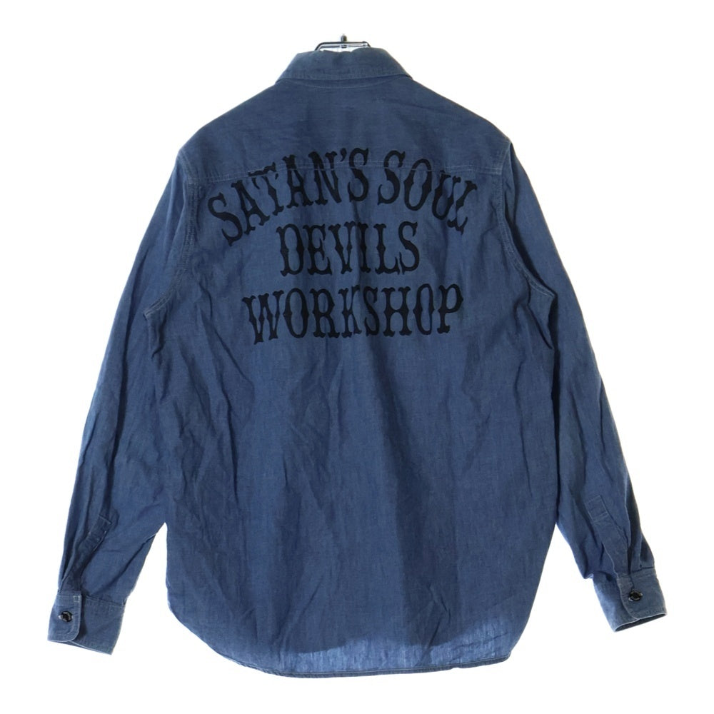 WACKO MARIA(ワコマリア) SATAN'S SOUL DEVIL WORKSHOP バックロゴプリント 長袖シャンブレーシャツ ライトブルー