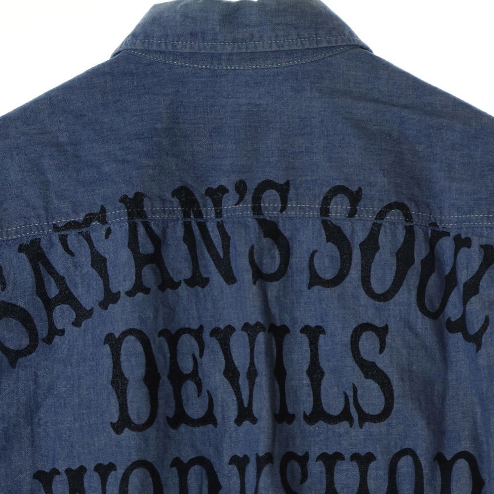 WACKO MARIA(ワコマリア) SATAN'S SOUL DEVIL WORKSHOP バックロゴプリント 長袖シャンブレーシャツ ライトブルー