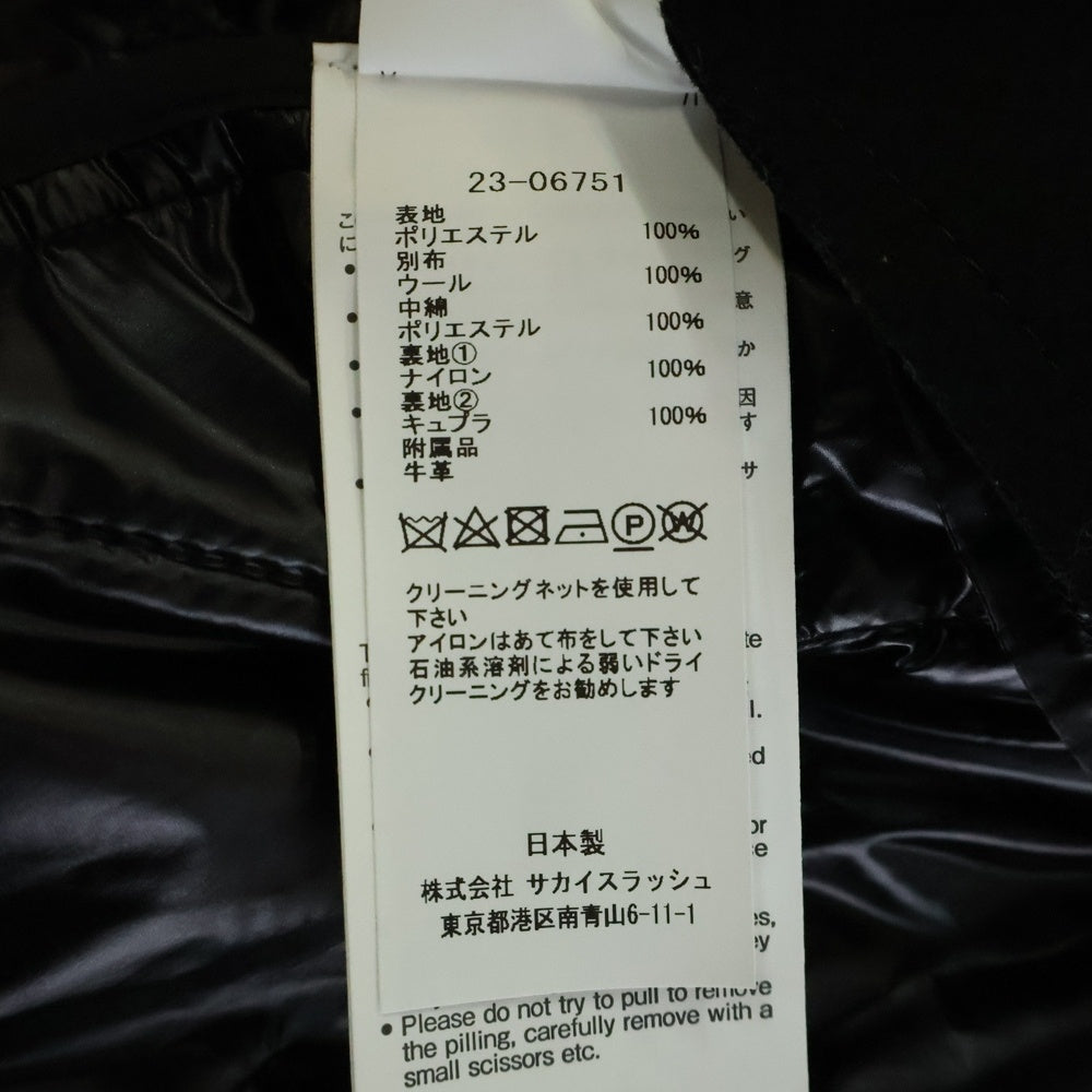 Sacai(サカイ) 23AW Wool Melton Mix Coat ウールメルトンミックスコート レディース23-06751 ブラック