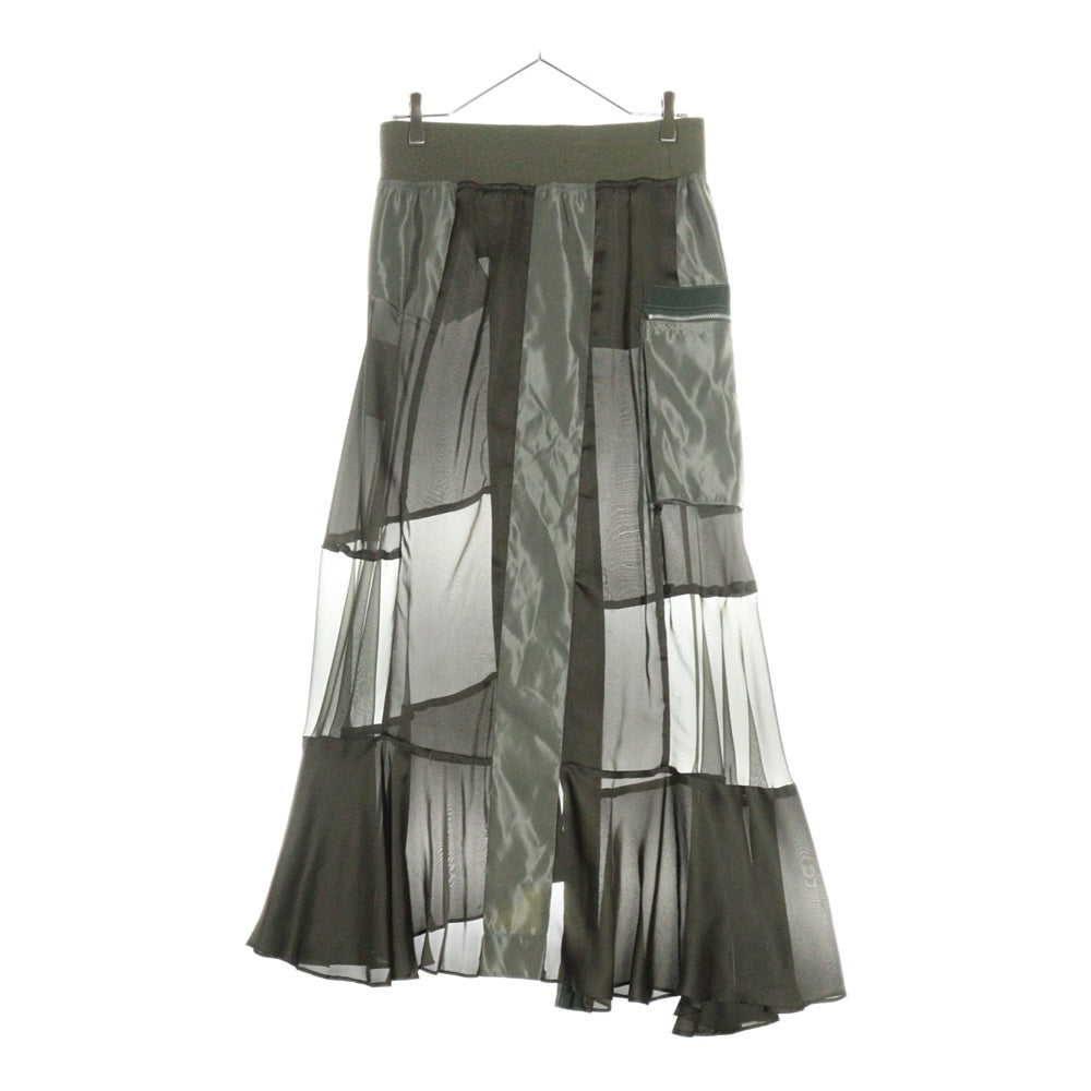 Sacai(サカイ) 20AW DOCKING CHIFFON SKIRT 20-05316 ドッキング シフォンスカート レディース カーキ