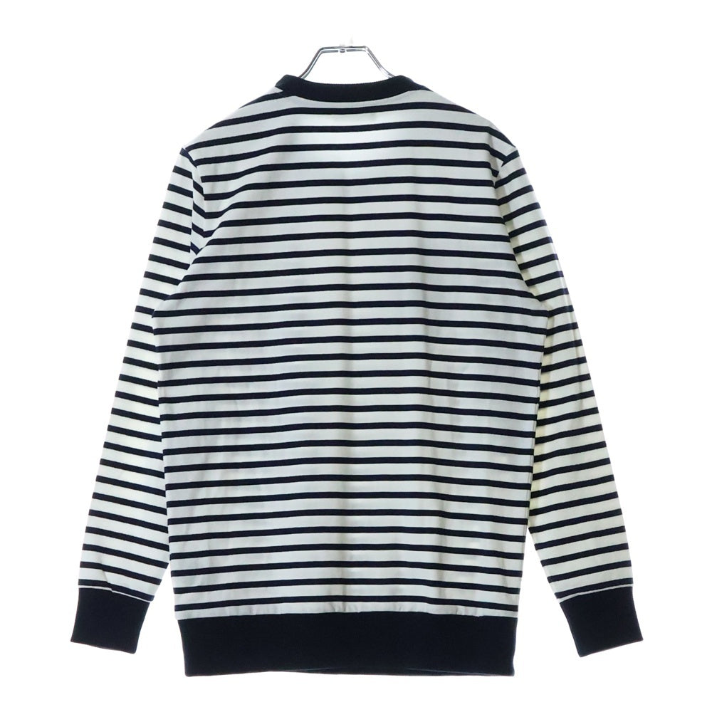 BALMAIN(バルマン) フロントパッチ付 ショルダージップデザイン ボーダー 長袖カットソー トレーナー ホワイト/ネイビー S8H6252J41B