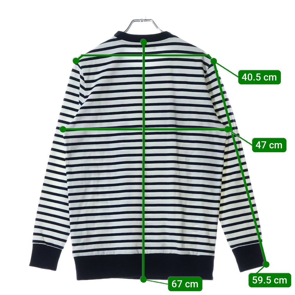 BALMAIN(バルマン) フロントパッチ付 ショルダージップデザイン ボーダー 長袖カットソー トレーナー ホワイト/ネイビー S8H6252J41B