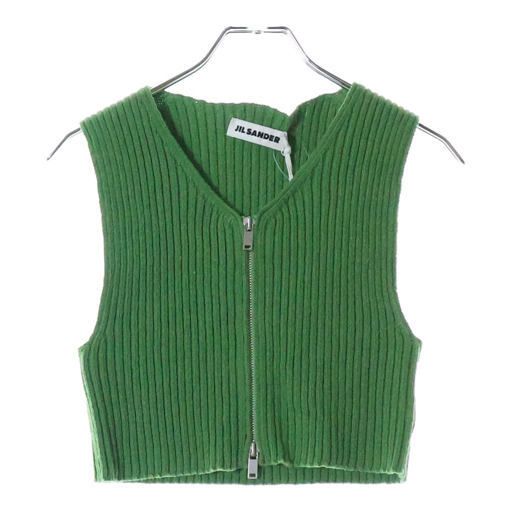 JIL SANDER(ジルサンダー) 23SS Ribbed Zip Cropped Top クロップドニットベスト J02NC0108 J15362 グリーン 36