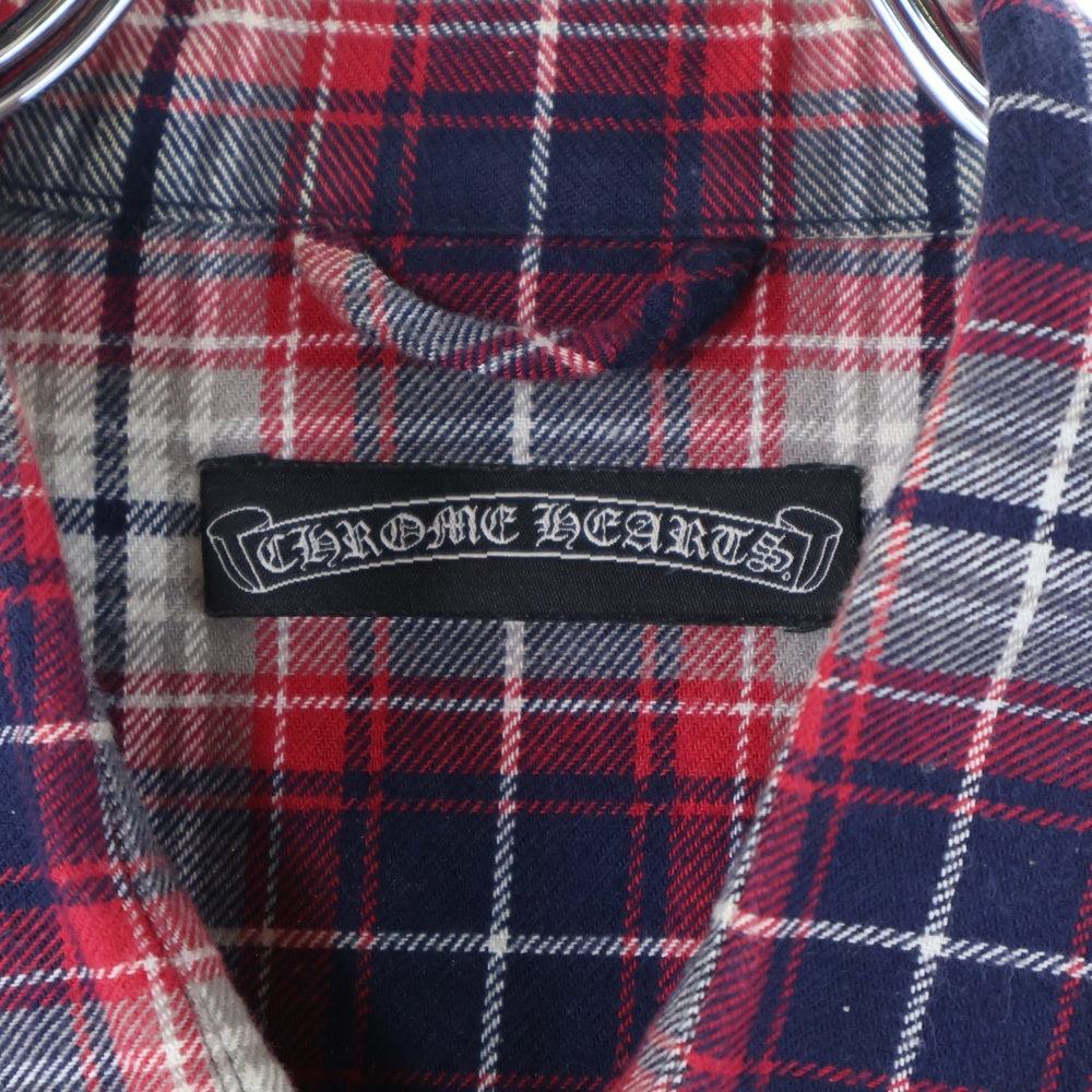 CHROME HEARTS(クロムハーツ) WESTN ウエスタン 袖クロスパッチレザー 切替BSフレアボタンチェック長袖シャツ レッド