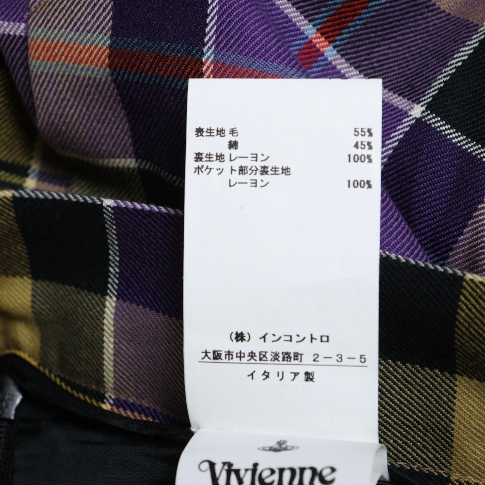 Vivienne Westwood(ヴィヴィアンウエストウッド) チェック柄 アシンメトリー ひざ丈スカート パープル 12-01-211004 レディース