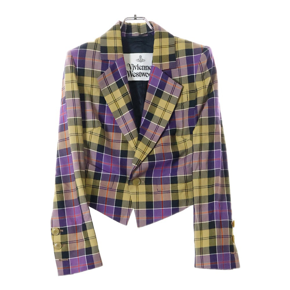 Vivienne Westwood(ヴィヴィアンウエストウッド) チェック柄 クロップド 1Bシングルテーラードジャケット パープル 12-01-410016 レディース