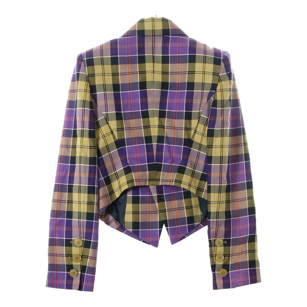 Vivienne Westwood(ヴィヴィアンウエストウッド) チェック柄 クロップド 1Bシングルテーラードジャケット パープル 12-01-410016 レディース