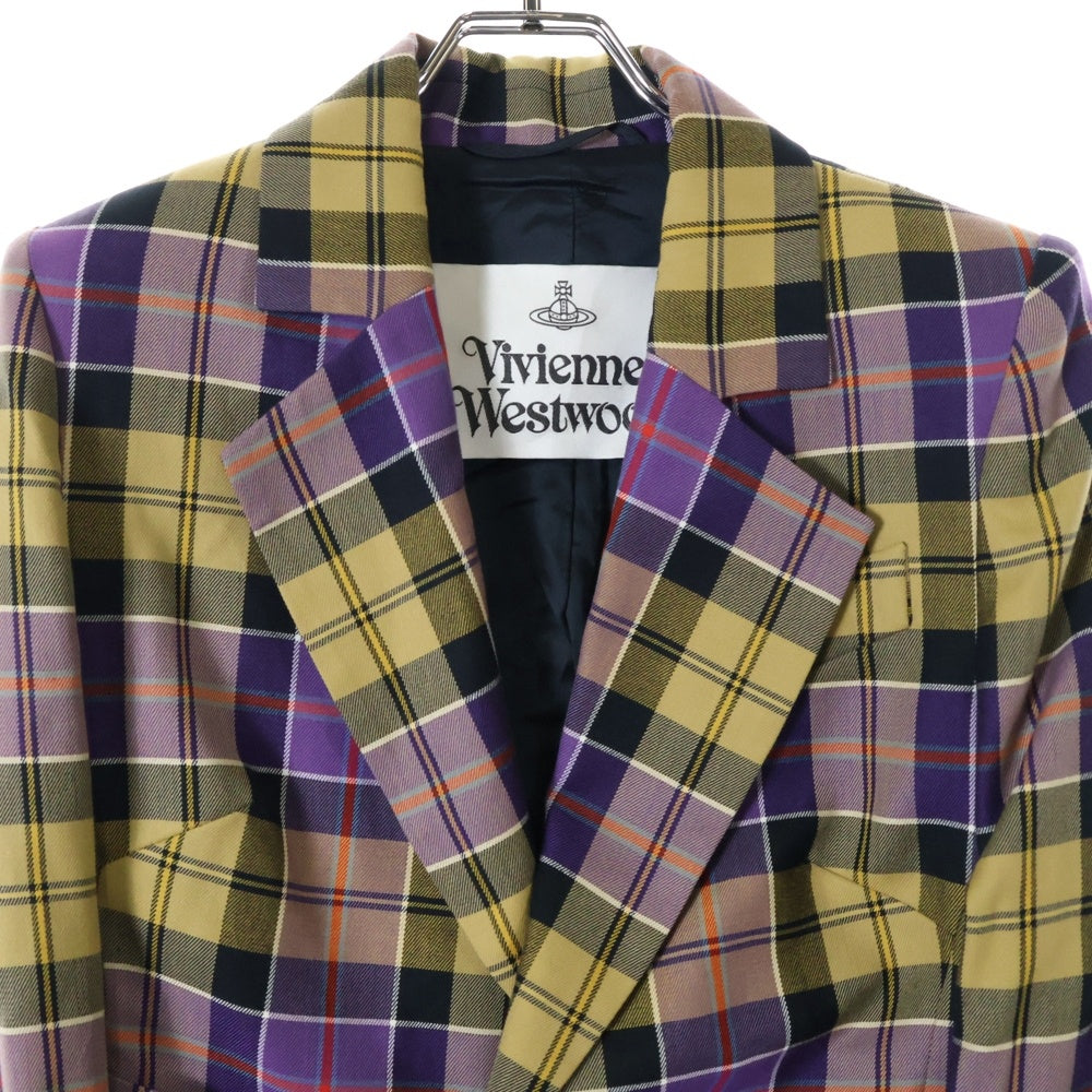 Vivienne Westwood(ヴィヴィアンウエストウッド) チェック柄 クロップド 1Bシングルテーラードジャケット パープル 12-01-410016 レディース