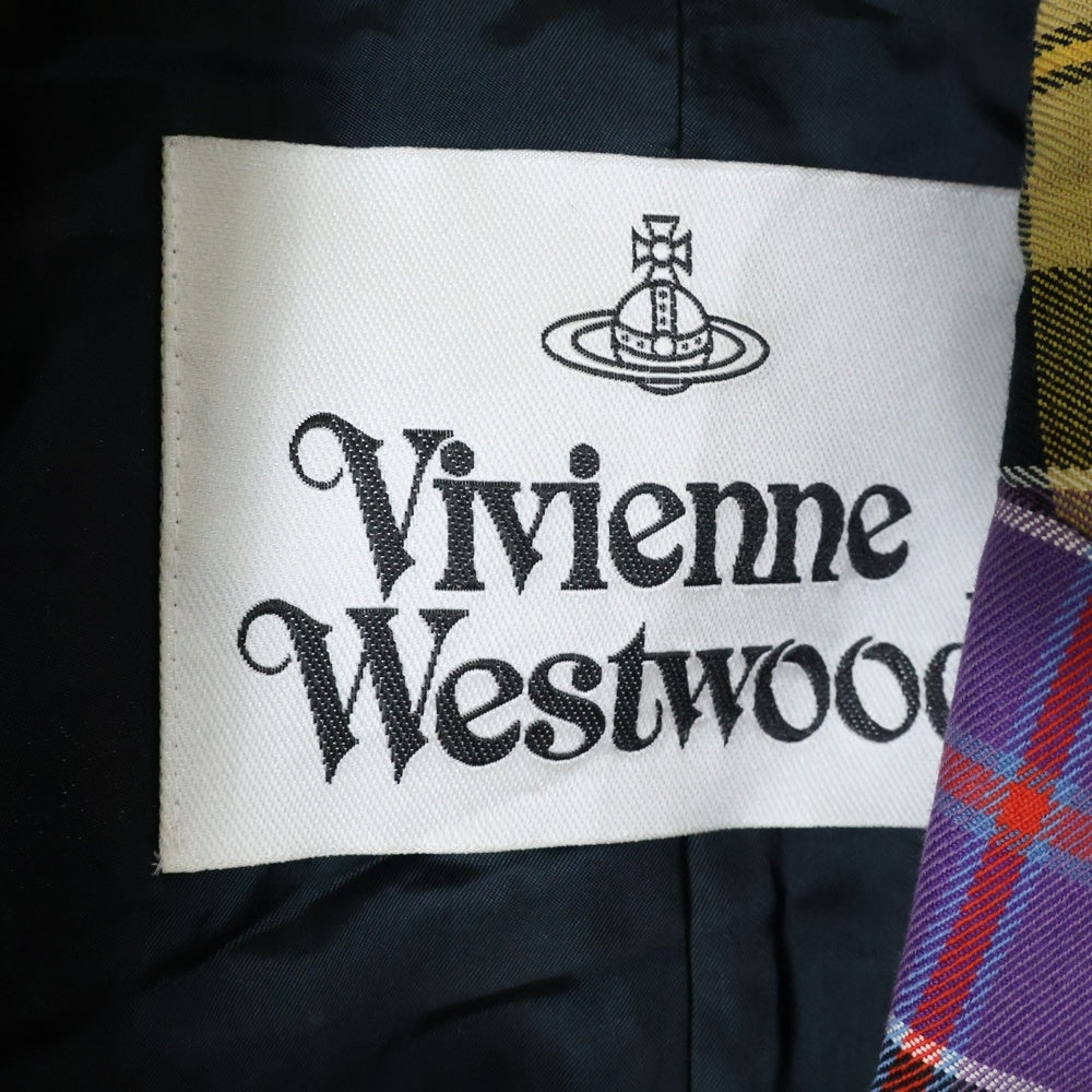 Vivienne Westwood(ヴィヴィアンウエストウッド) チェック柄 クロップド 1Bシングルテーラードジャケット パープル 12-01-410016 レディース
