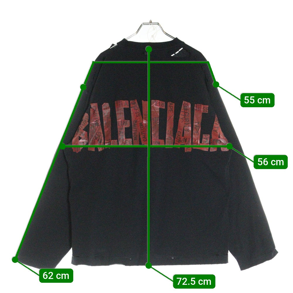 BALENCIAGA(バレンシアガ) 25SS セキュリティーテープロゴ 長袖Tシャツ ロンT カットソー ブラック 832432